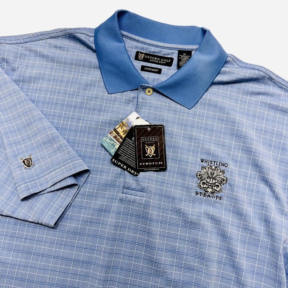 Oxford Golf Mens Polo XL Super Dry Cool Max Blue Embroider Whistling Straits